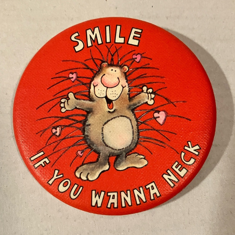 Vintage 1980s Funny Pin Smile If You Wanna Neck Hallmark 2.25” Broach Cute!
